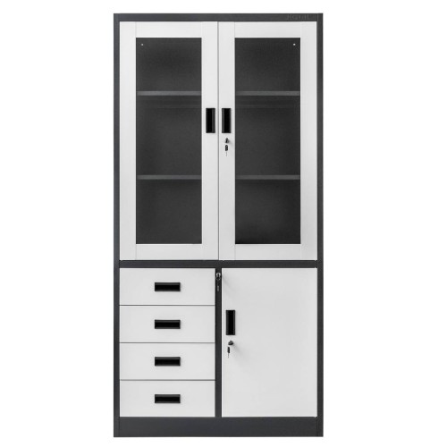 Szafa-biurowa-metalowa-na-akta-Mega-M-WENUS-przeszklone-drzwi-4-szuflady-S-90-cm-G-40-cm-H-185-cm-grafitowa-szary-front-4.jpg