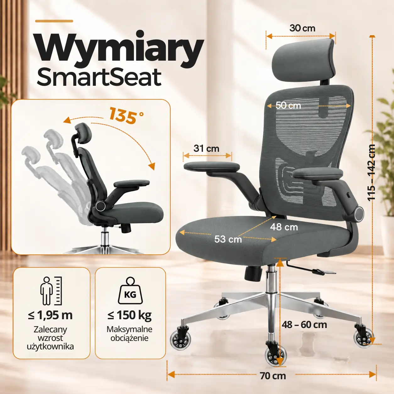 SmartSeat szary – wymiary
