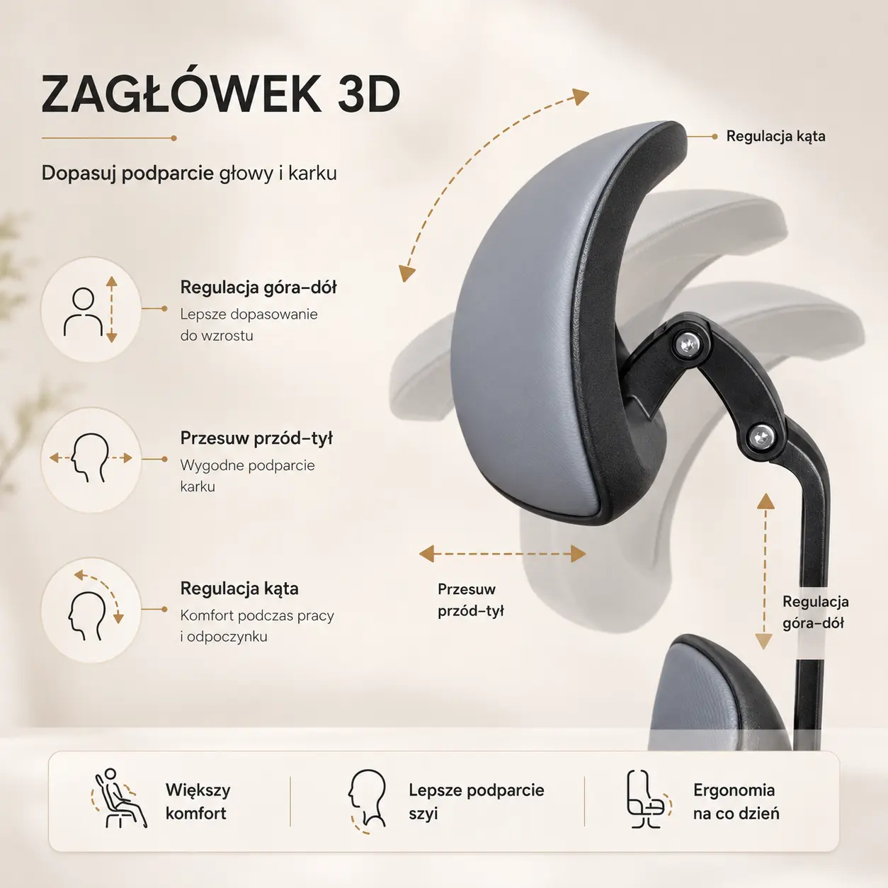 SmartSeat szary – zagłówek 3D